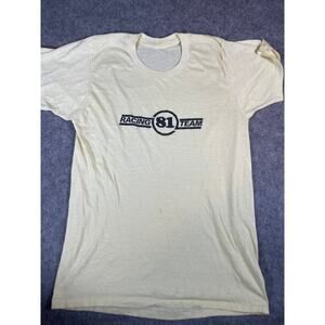 VINTAGE 70s Racing Team 81 Mens Small Yellow Short Sleeve Pullover Casual Tee